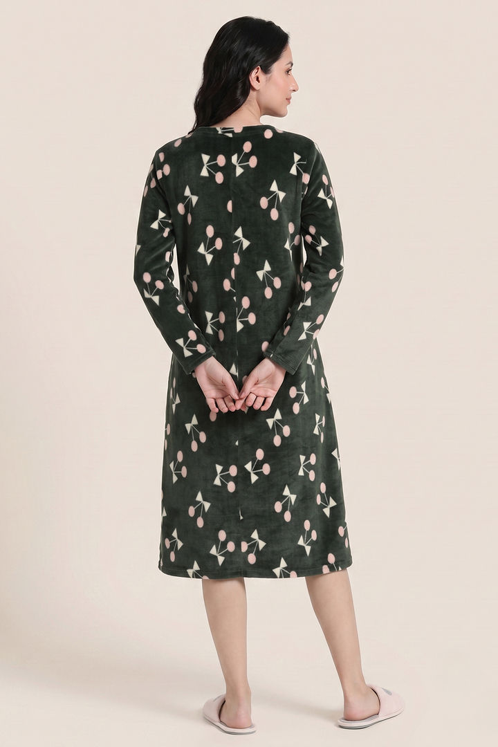 Zivame Velour Knit Poly Winter Lifewear Dress - Dark Green — image 4